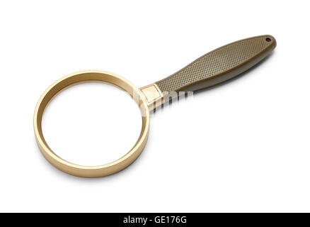 Gold and Brown Magnifying Glass Facing Down Isolated on White Background. Stock Photo