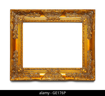 Old Gold Leaf Ornate Frame Isolated on White Background. Stock Photo