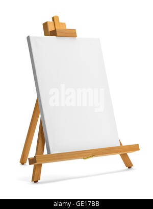 Painting Canvas and Easel with Copy Space Isolated on White Background. Stock Photo