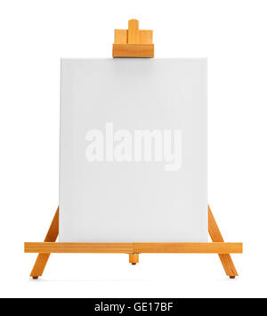 Painting Canvas and Easel with Copy Space Isolated on White Background. Stock Photo