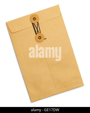 Tied Sealed Brown Letter Envelope Isolated on White Background. Stock Photo