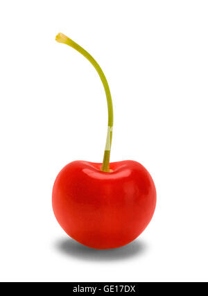 One Red Cherry Isolated on White Background. Stock Photo