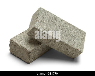 Two Concrete Grey Bricks Isolated on White Background. Stock Photo