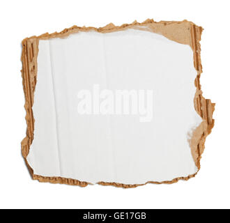 White Piece of Corrugated Cardboard Torn and Isolated on White. Stock Photo