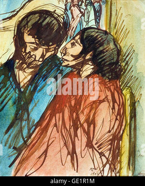 Isidre Nonell, Gypsy Couple 1904 Drawing, pencil and watercolor on paper. Museu Nacional d'Art de Catalunya, Barcelona, Spain. Stock Photo