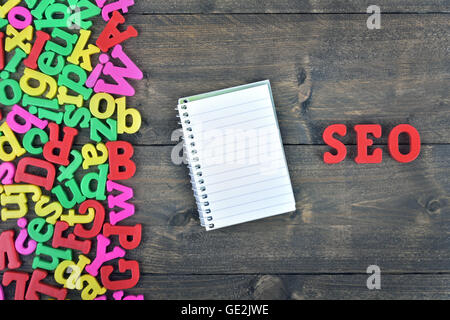 SEO word on wooden table Stock Photo