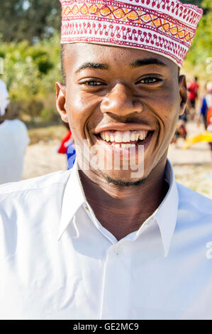 Young Muslim man on Coco Beach, Oyster Bay, Dar-es-Salaam, Tanzania Stock Photo