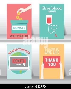 give and share your love to poor people. charity and donation poster set. flat design. can be use for background and invitation Stock Vector