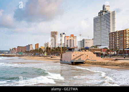 DURBAN, SOUTH AFRICA - AUGUST 17, 2015: The Golden Mile promenade from the pier at North Beach Stock Photo