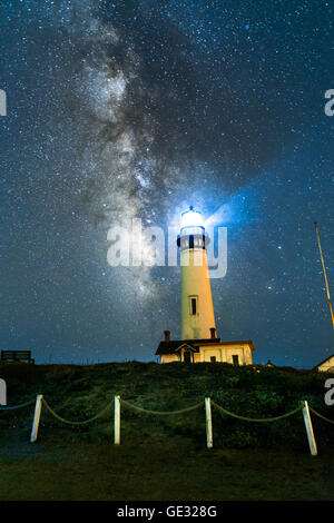 Million star and Amazing Milky Way over Pigeon Point Lighthouse Stock Photo