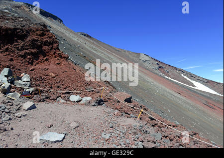 Terrain on climbing route on Mount Fuji, a symmetrical volcano and tallest peak in Japan Stock Photo