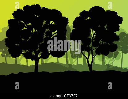 Ecology forest vector background concept with many detailed trees for poster Stock Vector