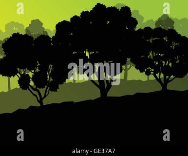Ecology forest vector background concept with many detailed trees for poster Stock Vector
