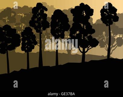 Ecology forest vector background concept with many detailed trees for poster Stock Vector