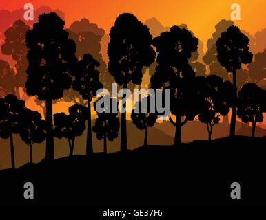 Ecology forest vector background concept with many detailed trees for poster Stock Vector