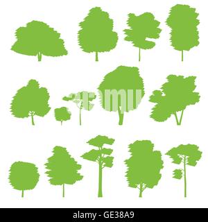 Forest trees silhouettes vector background set for poster Stock Vector