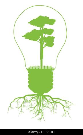 Green tree in light bulb symbol of renewable energy vector background ecology concept Stock Vector