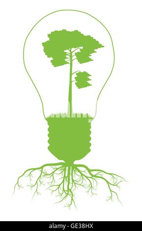 Green tree in light bulb symbol of renewable energy vector background ecology concept Stock Vector