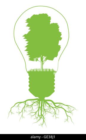 Green tree in light bulb symbol of renewable energy vector background ecology concept Stock Vector