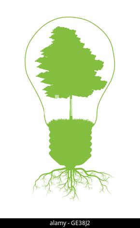 Green tree in light bulb symbol of renewable energy vector background ecology concept Stock Vector