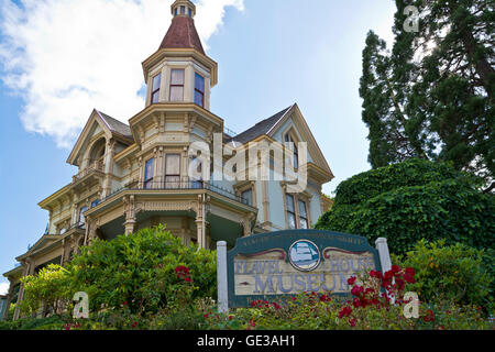 Exterior of Captain George Flavel House Museum in Astoria, Oregon, USA.  A historic mansion. Stock Photo