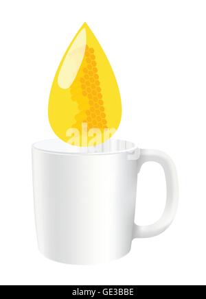 Honey drop with honey combs indise it vector background concept and tea cup Stock Vector