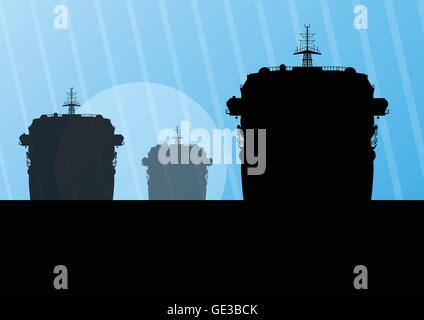Navy military battleships with guns in ocean landscape background illustration vector Stock Vector