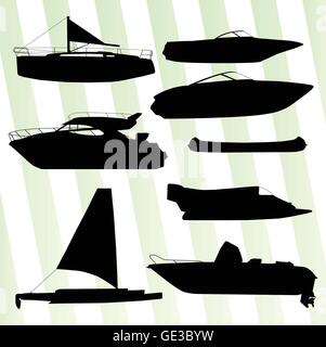 Yachts, boast silhouettes set vector background for poster Stock Vector