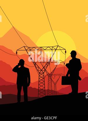 High voltage tower and line background vector for poster Stock Vector