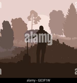 Lumberjack with axe vector background in nature for poster Stock Vector