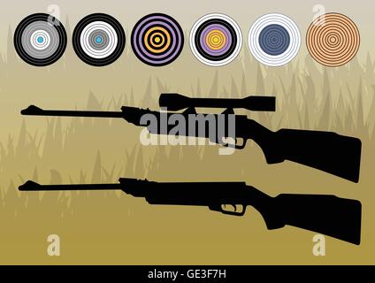 Crosshairs, targets vector background concept with rifle silhouette for poster Stock Vector