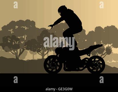 Motorcycle performance extreme stunt driver man vector background concept Stock Vector