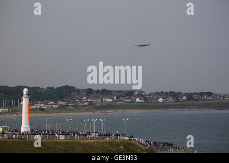 Sunderland, UK. 22nd July, 2016. A Lancaster bomber flies at the Sunderland International Airshow in Sunderland, England. The plane is part of the Battle of Britain Memorial Flight. The annual event attracts up to one million visitors a year and has taken place since 1988. Credit:  Stuart Forster/Alamy Live News Stock Photo