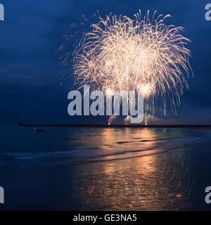 Sunderland, UK. 22nd July, 2016. Fireworks mark the end of the opening day of the Sunderland International Airshow in Sunderland, England. The annual event attracts up to one million visitors a year and has taken place since 1988. Credit:  Stuart Forster/Alamy Live News Stock Photo