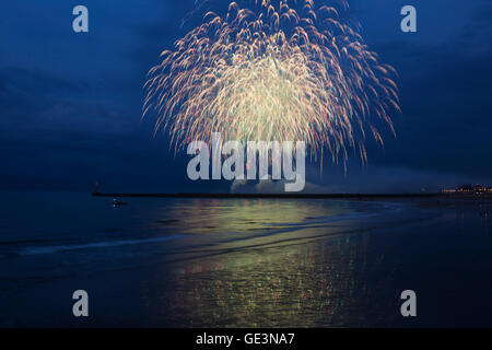 Sunderland, UK. 22nd July, 2016. Fireworks mark the end of the opening day of the Sunderland International Airshow in Sunderland, England. The annual event attracts up to one million visitors a year and has taken place since 1988. Credit:  Stuart Forster/Alamy Live News Stock Photo