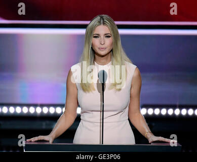 Cleveland, USA. 21st July, 2016. Ivanka Trump, Daughter of Donald Trump and EVP at the Trump Organization, introduces her father at the 2016 Republican National Convention held at the Quicken Loans Arena in Cleveland, Ohio on Thursday, July 21, 2016. Credit: Ron Sachs/CNP (RESTRICTION: NO New York or New Jersey Newspapers or newspapers within a 75 mile radius of New York City) © dpa/Alamy Live News Stock Photo