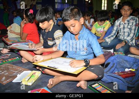 Art competition among kids in Nagaon, Assam Stock Photo