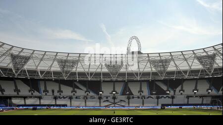 London, UK. 23rd July, 2016. General view (GV) of the stadium with the hammers and West Ham seats. Anniversary Games. London Diamond League. Olympic Stadium. Queen Elizabeth Olympic Park. Stratford. London. UK. 23/07/2016. Credit:  Sport In Pictures/Alamy Live News Stock Photo