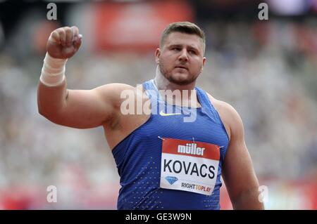 London, UK. 23rd July, 2016. Joe Kovacs (USA) wins the mens shot put. Anniversary Games. London Diamond League. Olympic Stadium. Queen Elizabeth Olympic Park. Stratford. London. UK. 23/07/2016. Credit:  Sport In Pictures/Alamy Live News Stock Photo