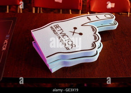 Empress Ballroom, Blackpool, UK. 23rd July, 2016. BetVictor World Matchplay Darts. Supporters get their banners ready for play Credit:  Action Plus Sports/Alamy Live News Stock Photo