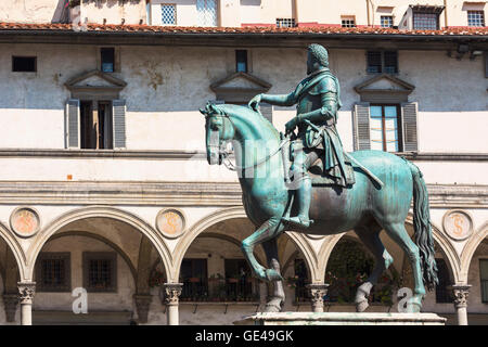 Florence, Florence Province, Tuscany, Italy.  Equestrian bronze statue of Ferdinando I de' Medici, Grand Duke of Tuscany. Stock Photo