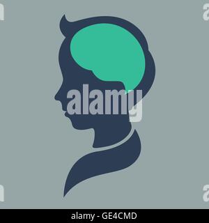 Thinking Concept, silhouette child head, abstract brain Stock Vector