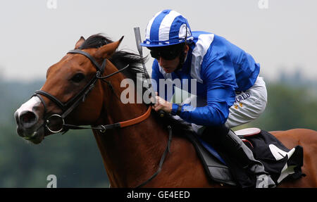 Eqtiraan ridden by Paul Hanagan wins The Anders Foundation EBF Stallions Crocker Bulteel Maiden Stakes Race run during day one of the King George VI Weekend at Ascot Racecourse. PRESS ASSCOCIATION Photo. Picture date: Friday July 22, 2016. See PA story RACING Ascot. Photo credit should read: Julian Herbert/PA Wire. Stock Photo