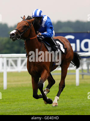 Eqtiraan ridden by Paul Hanagan wins The Anders Foundation EBF Stallions Crocker Bulteel Maiden Stakes Race run during day one of the King George VI Weekend at Ascot Racecourse. PRESS ASSCOCIATION Photo. Picture date: Friday July 22, 2016. See PA story RACING Ascot. Photo credit should read: Julian Herbert/PA Wire. Stock Photo