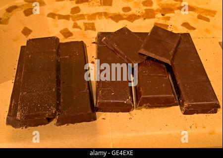 Italy Sicily Modica -  Chocolate Museum - ' Danmmusu ro Ciucculataru ' -ancient laboratory of eighteenth-century work of Modica chocolate -Chocolate tablets Stock Photo