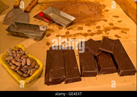 Italy Sicily Modica -  Chocolate Museum - ' Danmmusu ro Ciucculataru ' -ancient laboratory of eighteenth-century work of Modica chocolate -Chocolate tablets Stock Photo