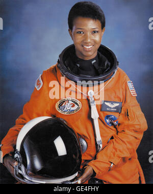 (July 1992) The first African-American woman in space, Dr. Mae C. Jemison was born on October 17, 1956 in Decatur, Alabama but considers Chicago, Illinois her hometown. She received a Bachelor in Chemical Engineering (and completed the requirements for a Bachelor in African and Afro-American studies) at Stanford University in 1977. Dr. Jemison also received a Doctorate degree in medicine from Cornell University in 1981. After medical school she did post graduate medical training at the Los Angeles County University of Southern California Medical Center. As an area Peace Corps medical officer f Stock Photo
