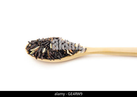 Rice berry in wooden spoon on white background Stock Photo