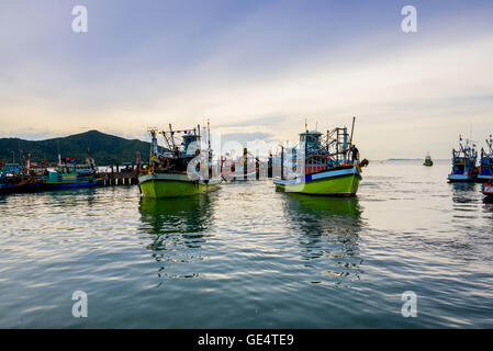 Fishing boat is out fishing. Fishermen is a career that has been popular in the seaside city of Thailand. Stock Photo