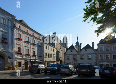 Krems an der Donau: square Schürerplatz in Stein, view to church Frauenbergkirche, Austria, Niederösterreich, Lower Austria, Wac Stock Photo